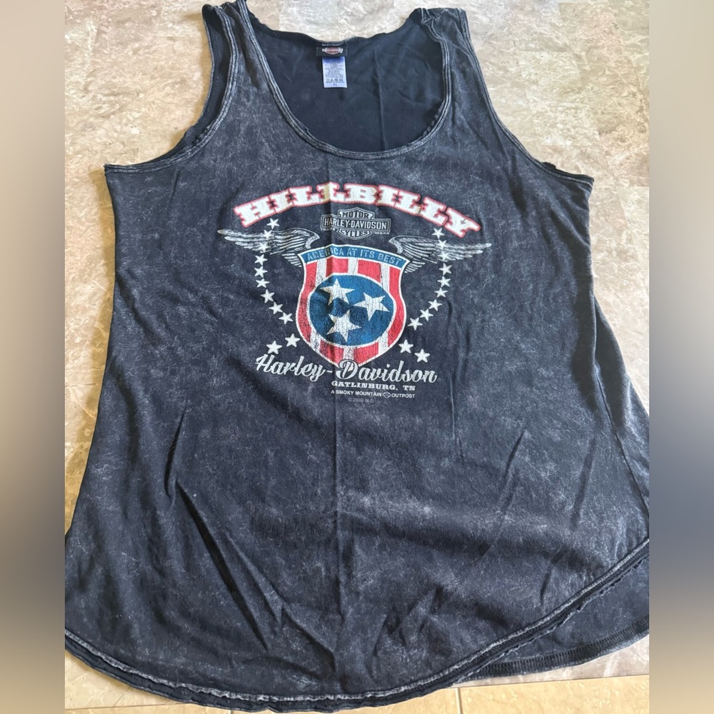 Harley-Davidson Black Tank Top XL with Red, White & Blue Shield Graphic